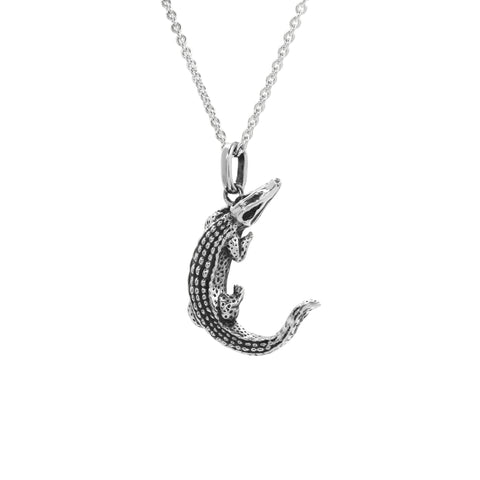 Collar cocodrilo mini oxidado en plata de ley