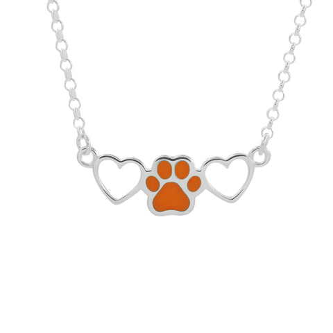 Collar de corazón con huella naranja en plata de ley .925