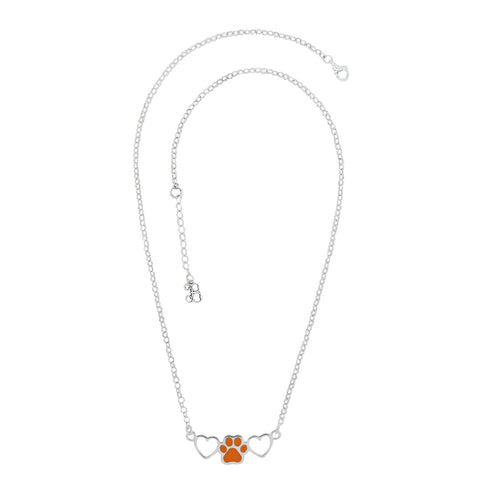 Collar de corazón con huella naranja en plata de ley .925