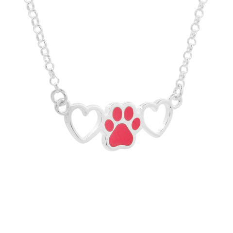 Collar de corazón con huella rosa en plata de ley .925