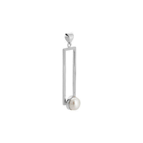 Dije largo rectangular en plata con perla