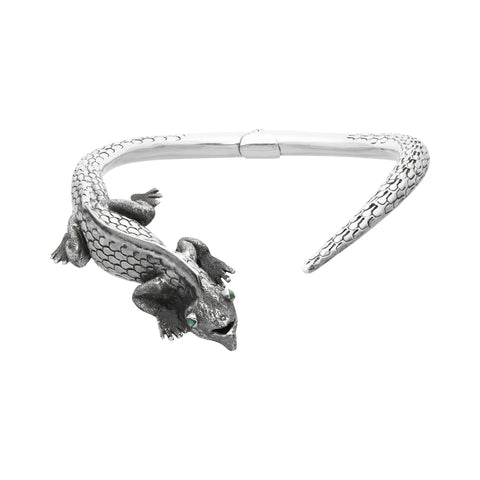 Gargantilla diseño Iguana Plata .925 con ojos Malaquita