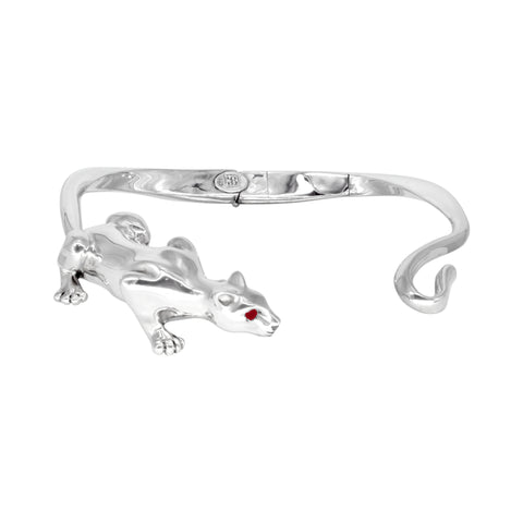 Gargantilla diseño de Puma plata .925 con ojos de rubí