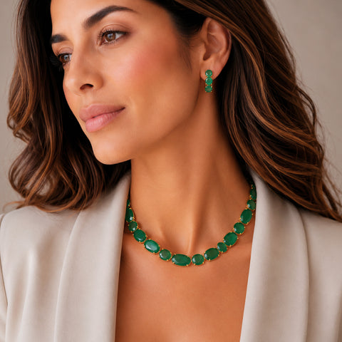 Juego de collar, pulsera y aretes de agata verde