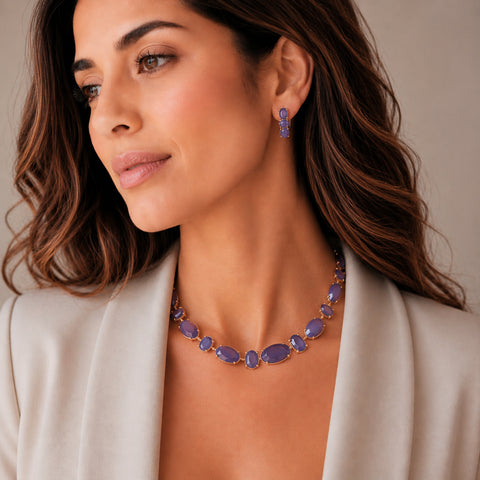 Juego de collar, pulsera y aretes de amatista