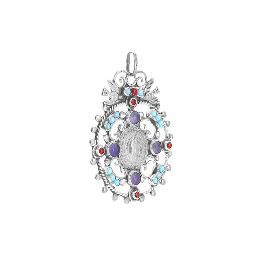 Medalla Virgen de Guadalupe en plata con palomas
