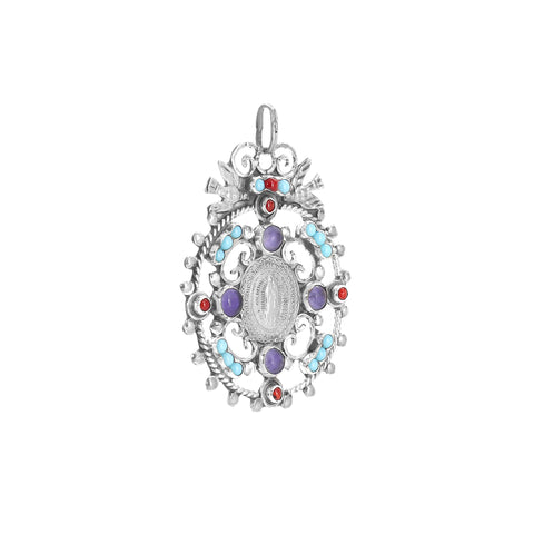 Medalla Virgen de Guadalupe en plata con palomas