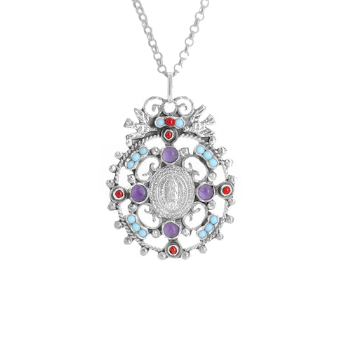 Medalla Virgen de Guadalupe en plata con palomas