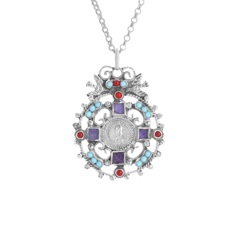 Medalla Virgen de Guadalupe en plata con palomas