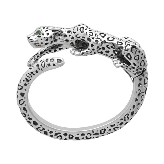 Brazalete Jaguar plata .925 con ojos Esmeralda