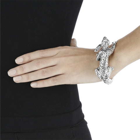 Brazalete Jaguar plata .925 con ojos Esmeralda