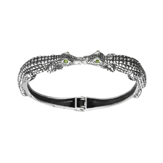 Brazalete doble de cocodrilo plata de ley con piedra natural