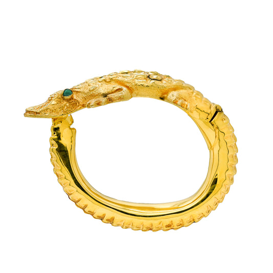 Brazalete de Cocodrilo en baño de oro con piedra natural