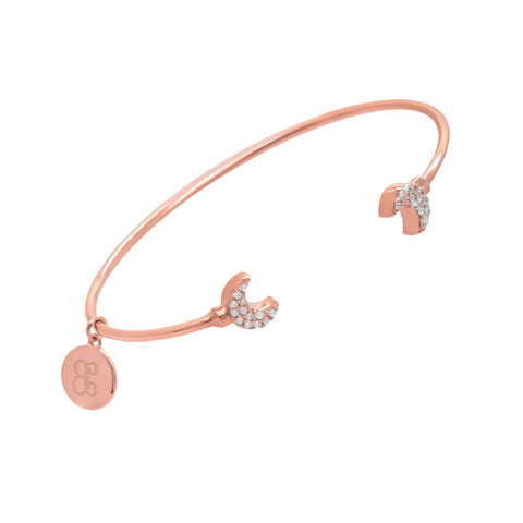 Brazalete doble media luna en plata con baño de oro rosa 18K con zirconia
