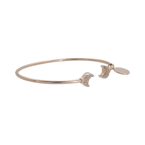 Brazalete doble corazón en plata con baño de oro rosa 18K con zirconia
