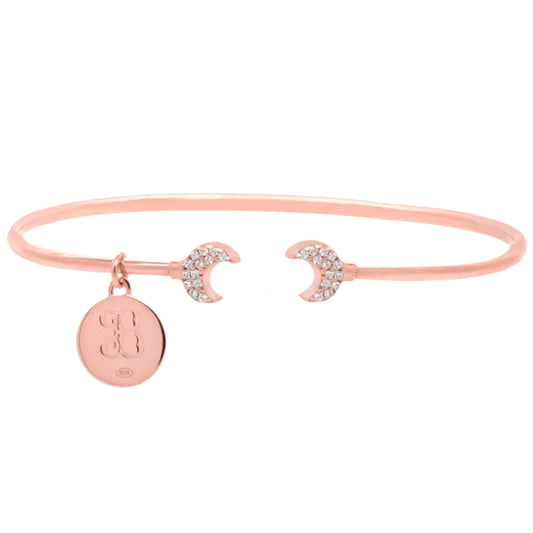 Brazalete doble media luna en plata con baño de oro rosa 18K con zirconia