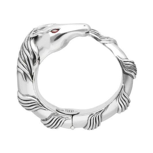 Brazalete diseño de Caballo plata .925 con ojos Rubí