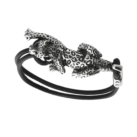 Pulsera de piel diseño Jaguar en plata de ley y piedra natural