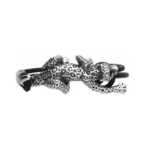 Pulsera de piel diseño Jaguar en plata de ley y piedra natural