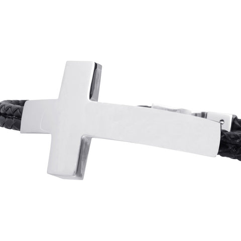 Pulsera con cruz en plata .925 y correa de piel