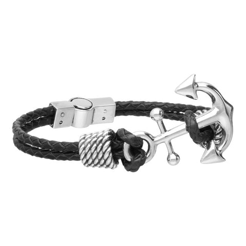 Pulsera de piel con ancla plata .925