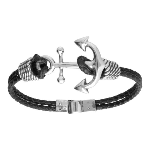 Pulsera de piel con ancla plata .925