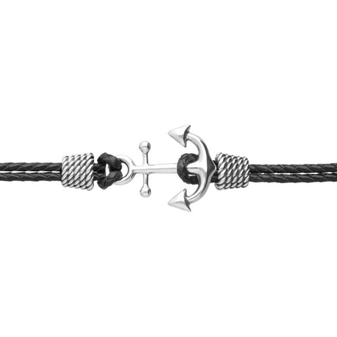 Pulsera de piel con ancla plata .925
