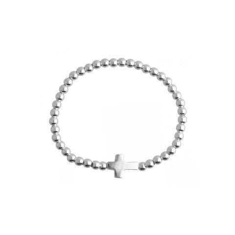 Pulsera elastica de casquilla 4 mm con cruz plata .925