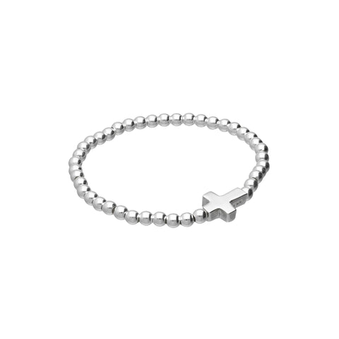 Pulsera elastica de casquilla 4 mm con cruz plata .925