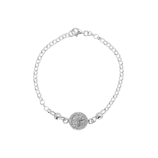 Pulsera con medalla San Benito y casquillas en plata .925