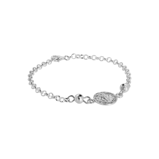 Pulsera con medalla San Benito y casquillas en plata .925