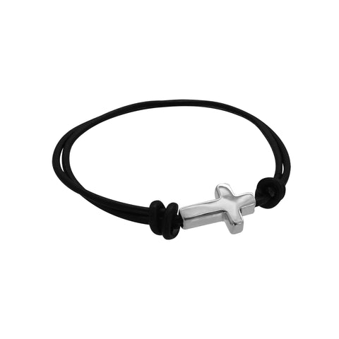 Pulsera ajustable con cruz en plata .925 y correa de piel