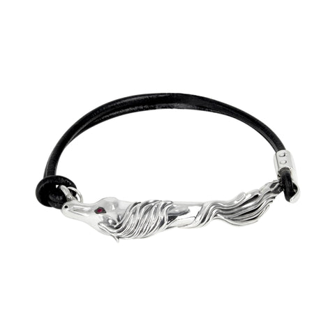 Pulsera diseño de Caballo plata .925 con correa de piel