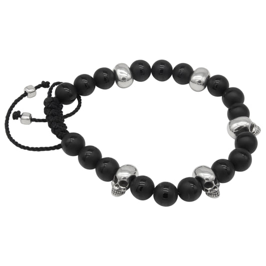 Pulsera calaveras en plata .925 con piedras naturales (Onix, Ojo de tigre, Lapislázuli)