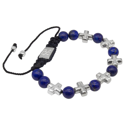 Pulsera de cruces en plata de ley .925 con piedras naturales (Onix, Ojo de tigre, Lapislázuli)