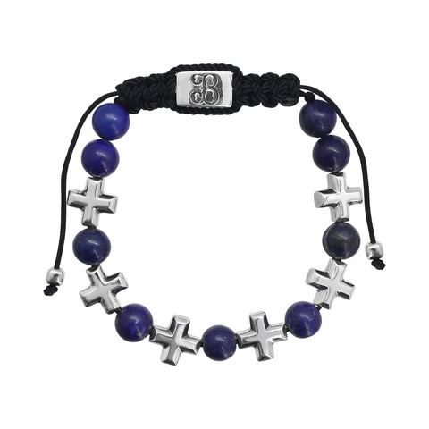 Pulsera de cruces en plata de ley .925 con piedras naturales (Onix, Ojo de tigre, Lapislázuli)