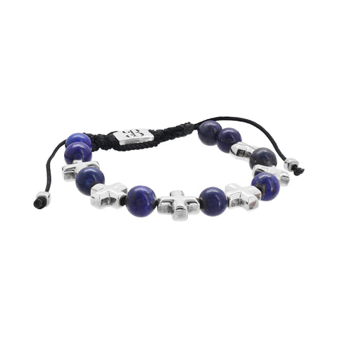 Pulsera de cruces en plata de ley .925 con piedras naturales (Onix, Ojo de tigre, Lapislázuli)