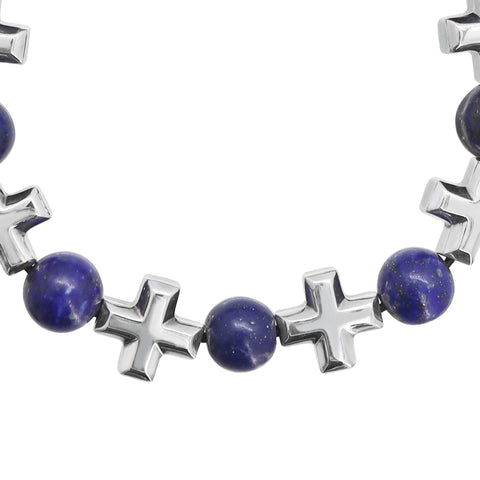 Pulsera de cruces en plata de ley .925 con piedras naturales (Onix, Ojo de tigre, Lapislázuli)