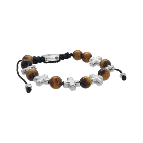 Pulsera de cruces en plata de ley .925 con piedras naturales (Onix, Ojo de tigre, Lapislázuli)