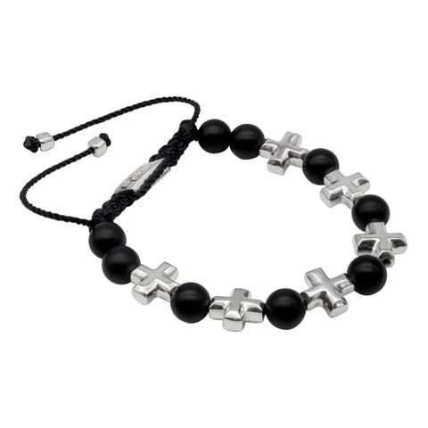 Pulsera de cruces en plata de ley .925 con piedras naturales (Onix, Ojo de tigre, Lapislázuli)