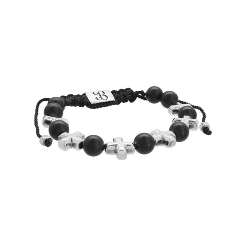 Pulsera de cruces en plata de ley .925 con piedras naturales (Onix, Ojo de tigre, Lapislázuli)