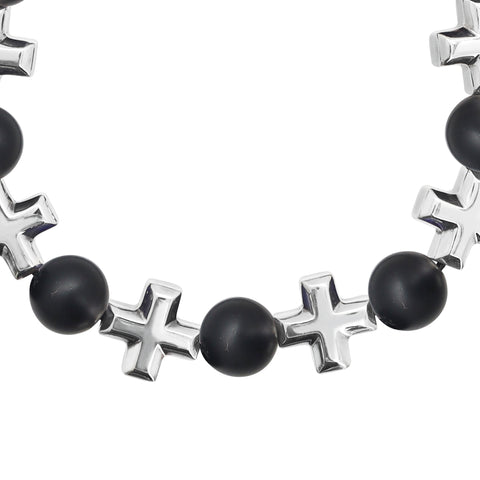 Pulsera de cruces en plata de ley .925 con piedras naturales (Onix, Ojo de tigre, Lapislázuli)