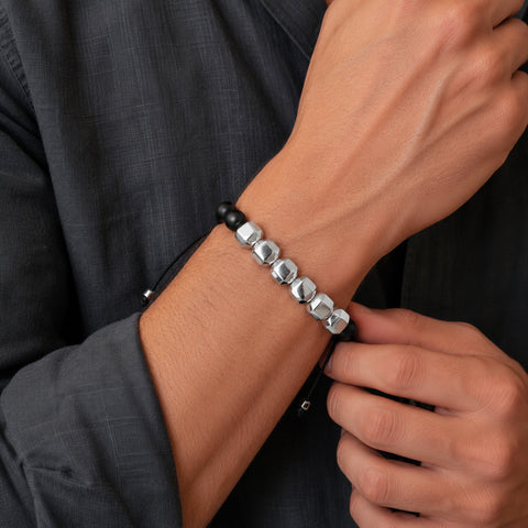 Pulsera de hexágonos en plata de ley .925 con piedras naturales (Onix, Ojo de tigre, Lapislázuli)