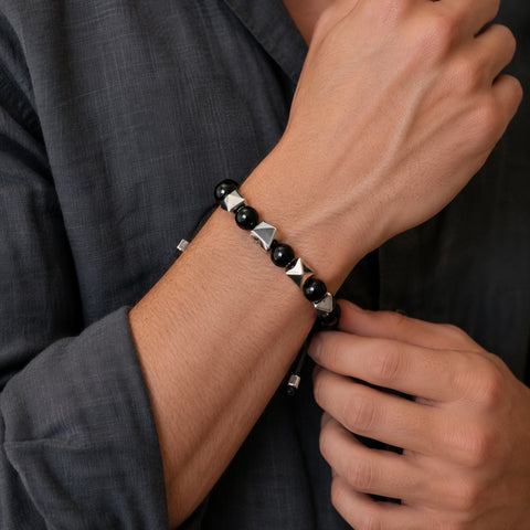 Pulsera estoperoles en plata de ley .925 y piedras naturales (Onix, Ojo de tigre, Lapislázuli)