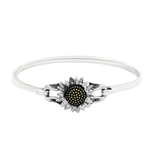 Brazalete girasol con terminado vintage en plata de ley