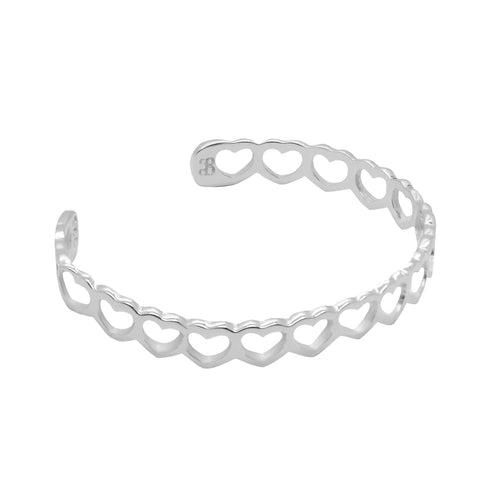 Brazalete de corazones en plata de ley