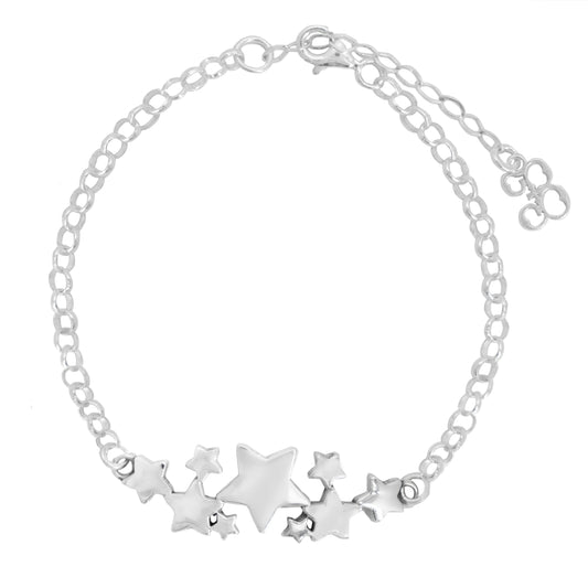 Pulsera liso con dije de estrellas en plata .925