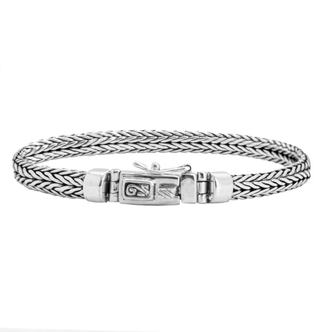Pulsera tejido espiga con terminado vintage en plata .925