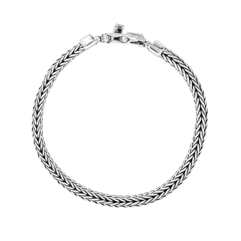 Pulsera tejido espiga con terminado vintage en plata .925
