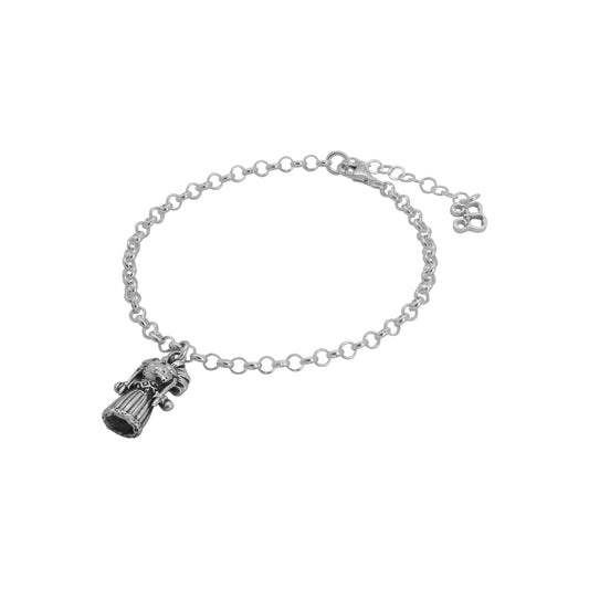 Pulsera con dije muñeca Lele en plata con acabado oxidado